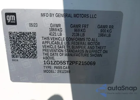 2023 Chevrolet Malibu Fwd 1Lt z USA, uszkodzony, nr VIN 1G1ZD5ST2PF215069